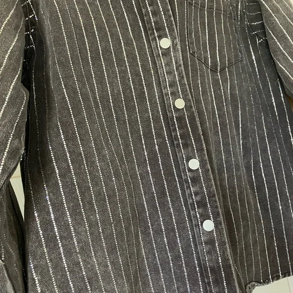 Blue B Western Denim Snap Button Up with Glitzy Detailing - Picture 3 of 7
